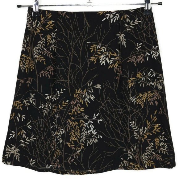 Ann Taylor Skirt Black Tan Branches Leaves‎ 2 Petite 2P - Picture 1 of 10